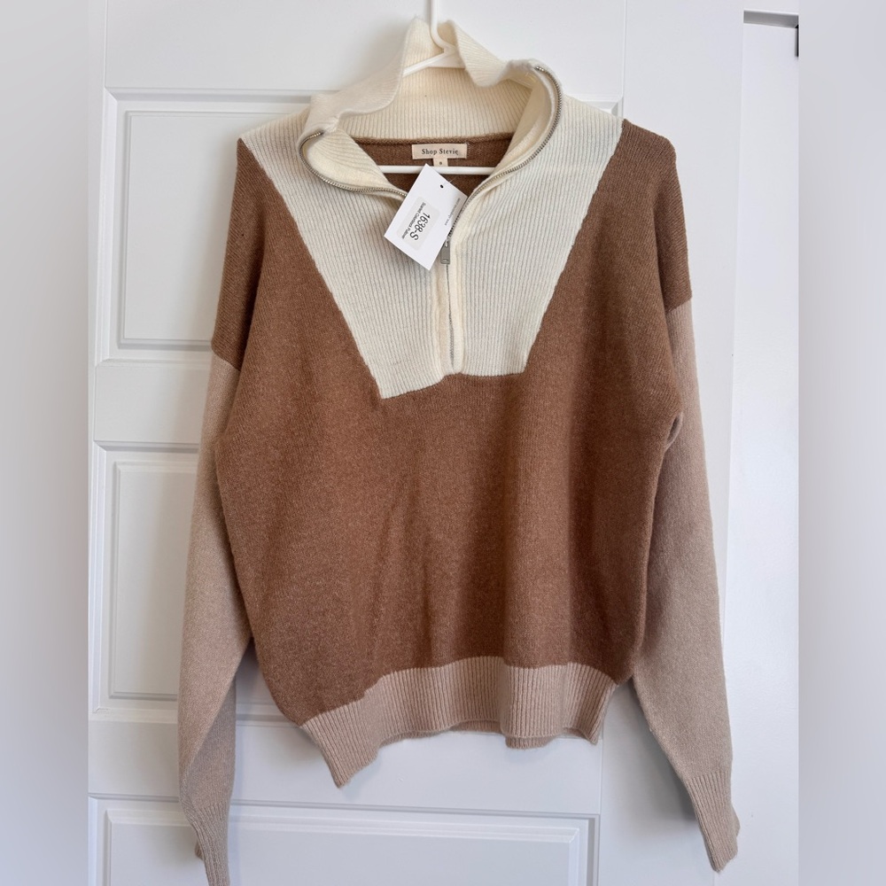 Shop Stevie Cowl Neck Sweater - Brown and Cream